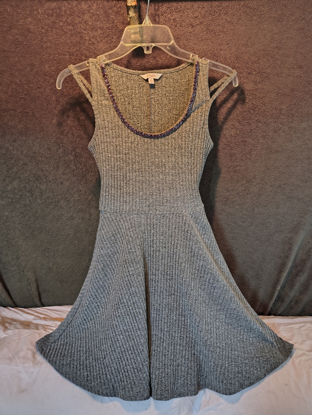 Candie's Gray Ribbed Knit Sleeveless Fit & Flare Mini Dress